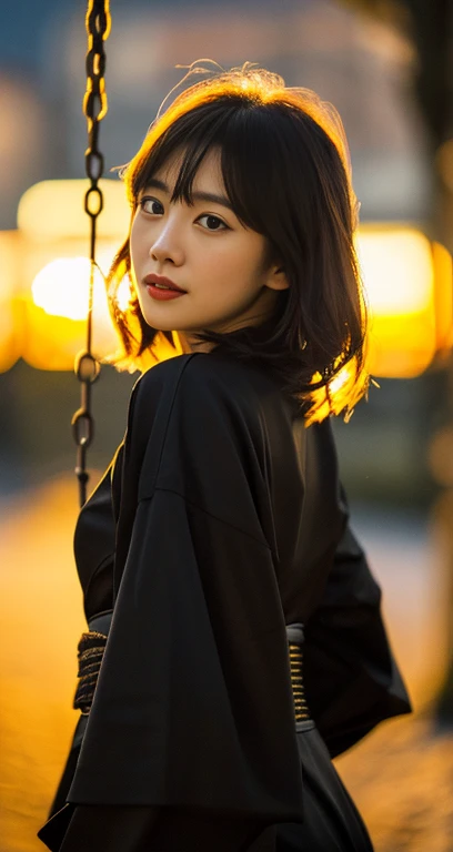 (A plain-looking detailed woman in a black kimono dress, korean bob_hair_side_bangs, fair skin, dark lips, walking in a snowy night, turning around to swing her hair like a shampoo CF, dark background, sunset, extremely detailed skin, extremely detailed eyes, depth of field, 8k, dslr, dim lighting, warm_focus_light, high quality, film grain, the_cowboy_shot) #BecauseImWorthIt #GrandpaJokes #DieHard