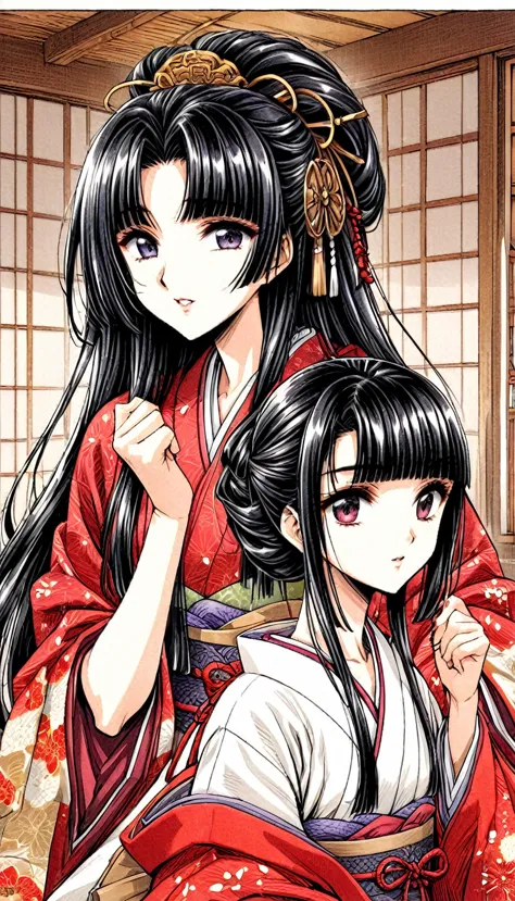 ((Highest quality)), ((masterpiece)), (detailed), （Perfect Face）、（The woman is a 12-year-old princess from the Sengoku period in...