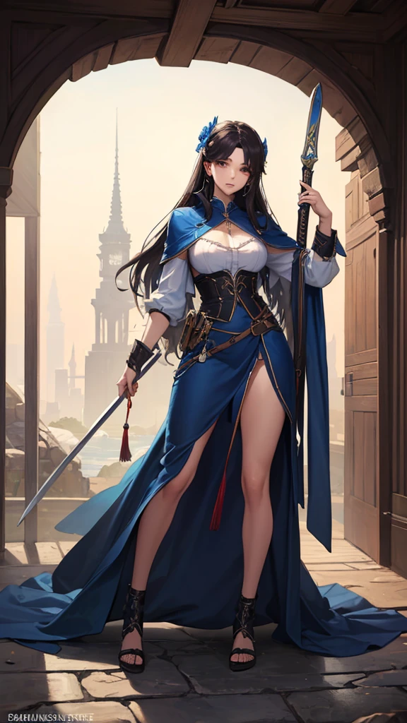 (masterpiece, 4K ,Super detailed:1.2), (anime:1), (Perfect quality), The whole body is shown, View Viewer, Mysterious female swordsman, RPG concept art character, Elegant appearance