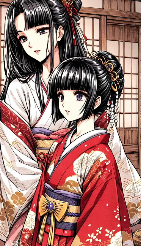 ((Highest quality)), ((masterpiece)), (detailed), （Perfect Face）、（The woman is a 12-year-old princess from the Sengoku period in...