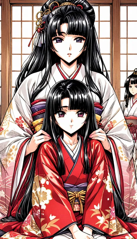 ((highest quality)), ((masterpiece)), (detailed), （perfect face）、（the woman is a 12-year-old princess from the sengoku period in...