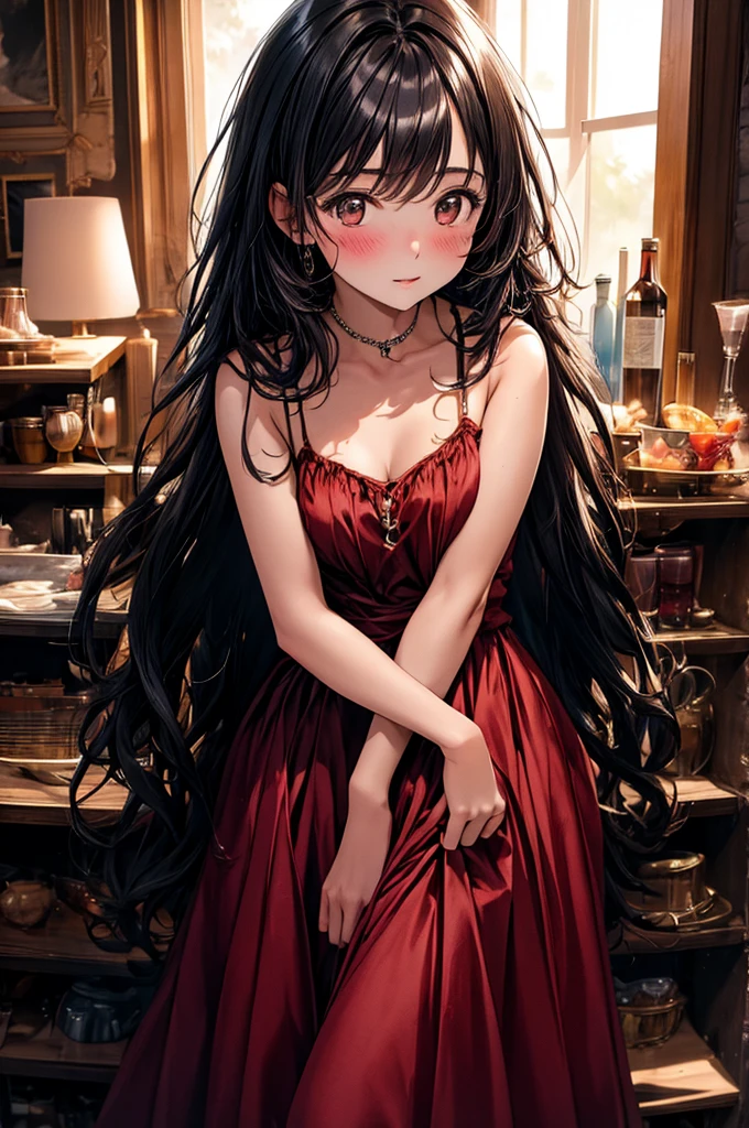 (Highest quality, High resolution, masterpiece:1.2,), figure, night, One girl, whole body, (dress), Put your arms behind your back, Wait for a kiss, View your viewers, Happy, blush,