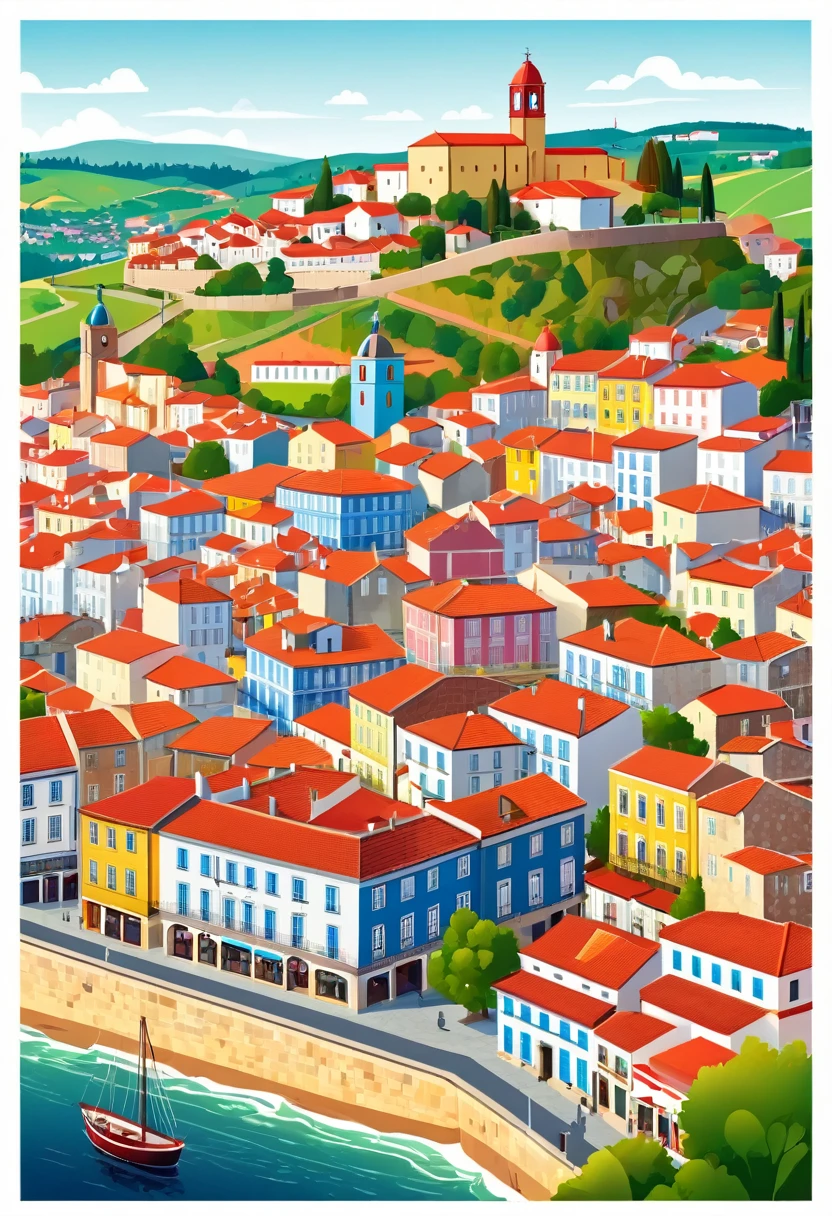 flat illustration of Portugal with the city of Barcelos,  colorful tones, highly detailed cleanliness, imagem vectorial, photorealistic masterpiece, professional photograpy, plain white background, isometric, Vibrant, vector