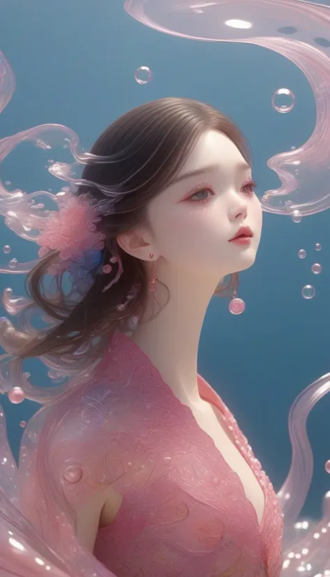 1 girl, solitary, under the deep sea, beautiful inner glow；wearing pink chinese clothing，fairy the same，underwater dance；dancer；...