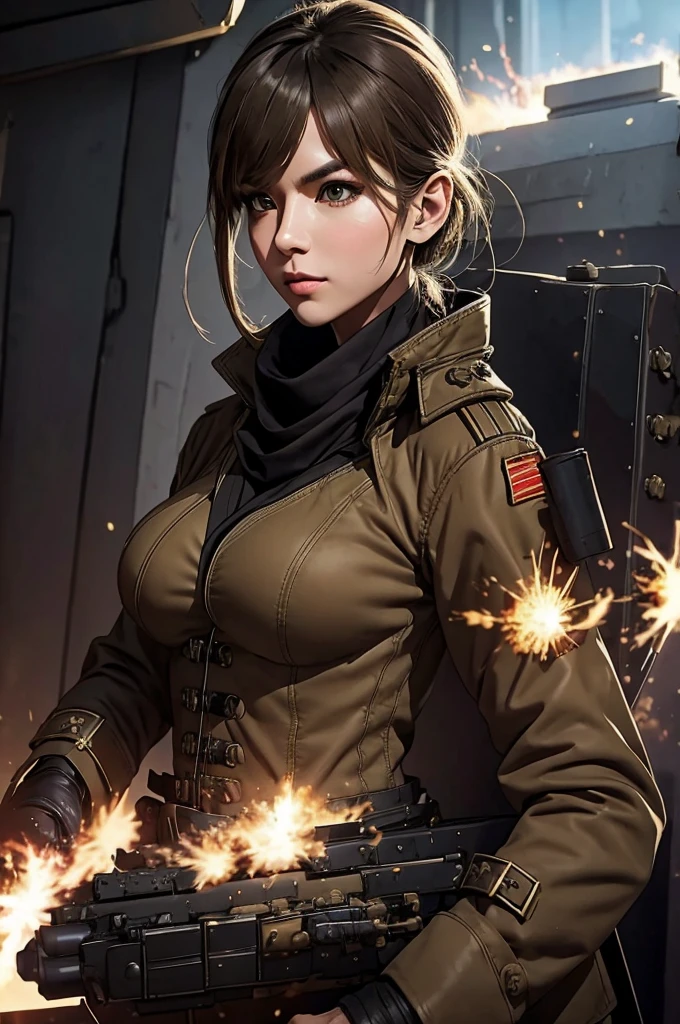 Outrageous resolution、​masterpiece++、top-quality++、ultra-definition++、ultra-definition++、4k++、8k++、from side、（Background Focus）++、（（（1）））+++、Sexily dressed woman wearing brown jacket and black scarf with ammunition belt and Gatling gun on battlefield with explosions and sparks that destroy cities１Cast a man's muscular big breasts military spell、Wearing a brown jacket and black scarf with an ammunition belt and Gatling gun on a battlefield with explosions and sparks１Man muscular big breasts soldier rune、Wearing a brown jacket and black scarf with an ammunition belt and Gatling gun on a battlefield with explosions and sparks１The magic of a muscular big breasts soldier、On a battlefield with explosions and sparks flying over, he wore a brown jacket and black scarf with an ammunition belt and a Gatling gun１Muscular big breasts soldier、Wearing a brown jacket and black scarf with an ammunition belt and Gatling gun on a battlefield with explosions and sparks１Muscular Big Military Sorcerer、Wearing a brown jacket and black scarf with an ammunition belt and Gatling gun on a battlefield with explosions and sparks１Muscular big breasts military goddess、detailed fantasy art、fantasy art style、Break wearing a brown jacket and black scarf with ammo belt and Gatling gun on a battlefield with beautiful ancient explosions and sparks１Muscular Colossal Soldier Witch、Wearing a brown jacket and black scarf with an ammunition belt and Gatling gun on a battlefield with explosions and sparks１Man Muscular Big Military Colossal Queen、Fantasy Art Behans、Wearing a brown jacket and black scarf with an ammunition belt and Gatling gun on a battlefield with beautiful explosions and sparks１Muscular Big Military Magician、Wearing a brown jacket and black scarf with an ammunition belt and Gatling gun on a battlefield with beautiful explosions and sparks１Muscular Big Military Magician、Wore a brown jacket and black scarf with ammunition belts and Gatling guns on a battlefield with shiny floating explosions
