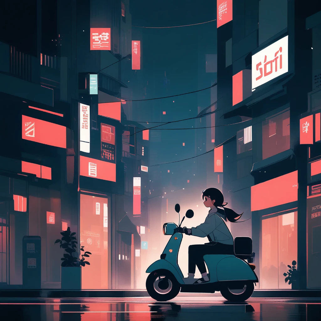 city, scooter, lo-fi