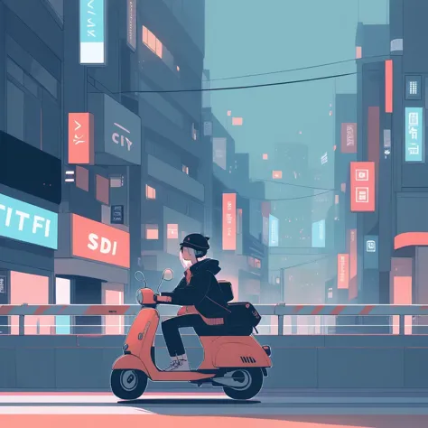 city, scooter, lo-fi