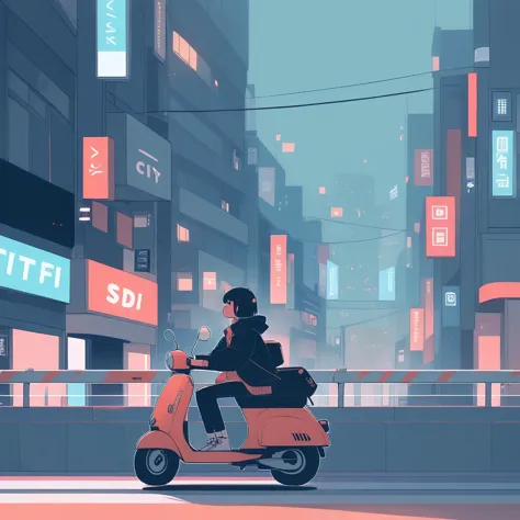 city, scooter, lo-fi