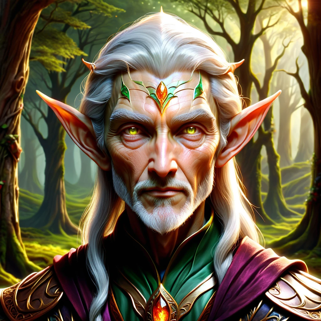 half elf: Physical Appearance:
•	Age: 70 (appears to be in his late 20s due to elven heritage)
•	Height: 5'9" (175 cm)
•	Build: Lean and graceful with subtle muscular definition
•	Hair: Wavy auburn hair reaching his shoulders
•	Eyes: Amber eyes with a mischievous glint
•	Distinguishing features: Slightly pointed ears, less pronounced than full elves
•	Attire: Stylish, practical clothing suitable for both negotiation and travel
