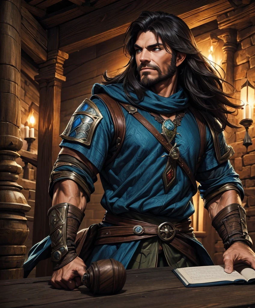 (((Single character image.))) (((1boy)))  (((Dressed in medieval fantasy attire.))) (((Design a handsome male adventurer for D&D))) (((Dressed in medieval fantasy attire.))) (((Intense, sexy stare.))) (((Beautiful long sexy hair.)))  Looks like a dashing and heroic male adventurer for Dungeons & Dragons. Looks like a very attractive male adventurer for a high fantasy setting. Looks handsome, sexy and appealing. Looks like a handsome and rugged male adventurer for Dungeons & Dragons. best quality:1.0,hyperealistic:1.0,photorealistic:1.0,madly detailed CG unity 8k wallpaper:1.0,masterpiece:1.3,madly detailed photo:1.2, hyper-realistic lifelike texture:1.4, picture-perfect:1.0,8k, HQ,best quality:1.0,