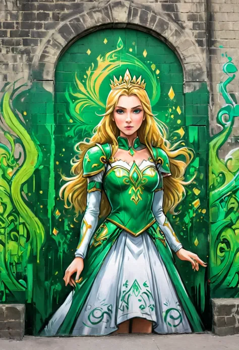 a  graffiti painting art on the wall of the castle of Princess Zelda on the wall of a castle, ,Princess Zelda (intense details, ...