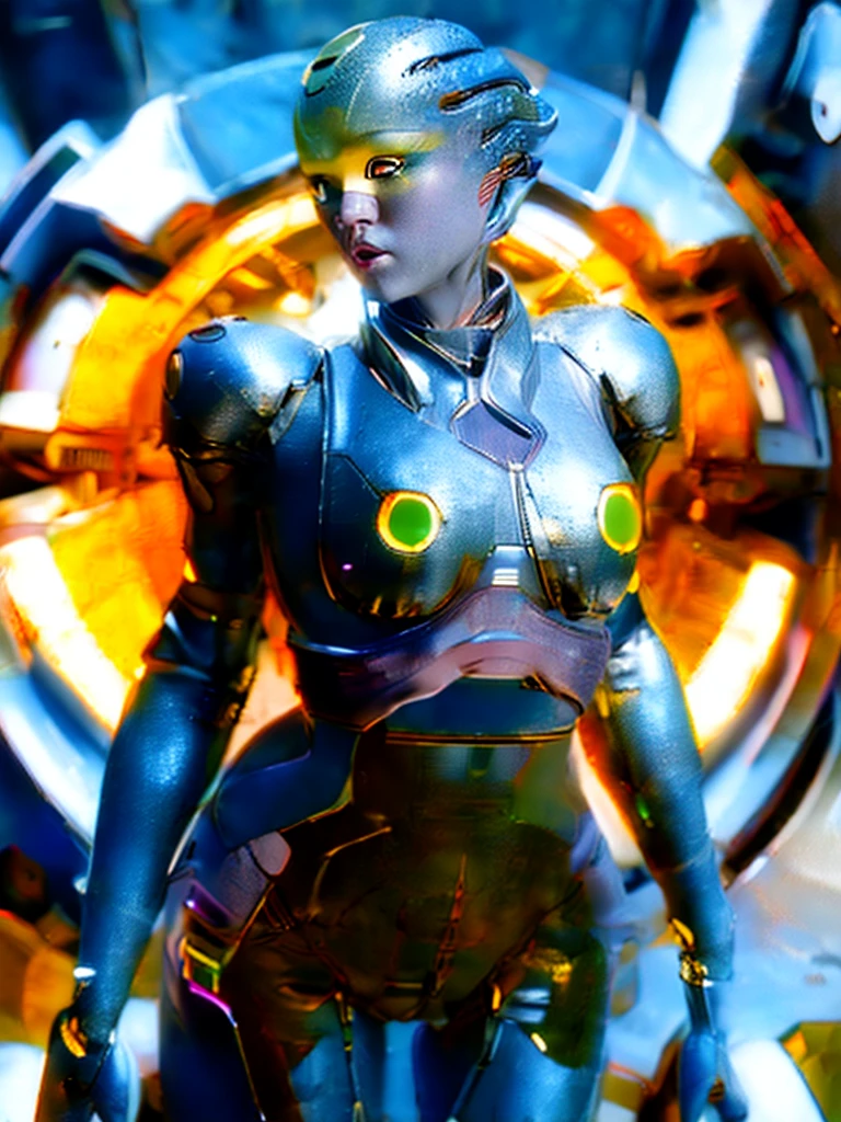 1 girl, solo, (look at viewer), ((Best quality)), ((masterpiece)), (detailed:1.4), ((upper body)), 3D, an image of a beautiful cyberpunk female,HDR (High Dynamic Range), Ray Tracing,NVIDIA RTX,Super-Resolution,Unreal 5,Subsurface scattering,PBR Texturing,Post-processing,Anisotropic Filtering,Depth-of-field,Maximum clarity and sharpness,Multi-layered textures,Albedo and Specular maps,Surface shading,Accurate simulation of light-material interaction,Perfect proportions,Octane Render,Two-tone lighting,Wide aperture,Low ISO,White balance,Rule of thirds,8K RAW, (((yellow eyes))), (((liquid metal black short hair))), PEEBEE, (dark skin:1.2), yellow eyes,,, medium breasts, yellow bodysuit, belt, (( gold/silver amor))
