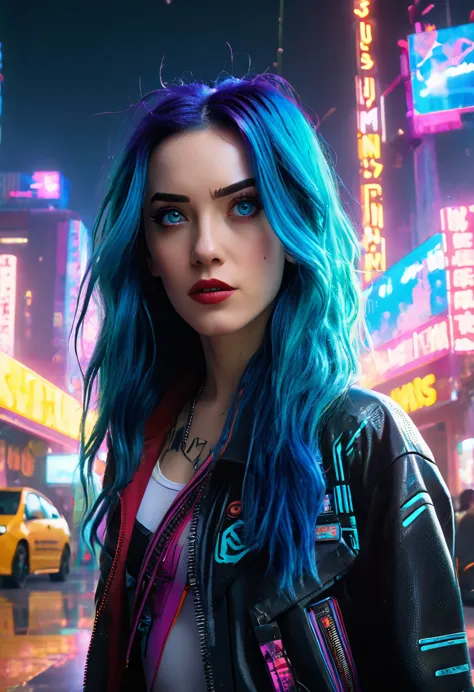 (masterpiece, 8k, uhd, high resolution: 1.4), jinx in the spider-verse style, (long, vibrant blue hair: 1.3), (bright and expres...