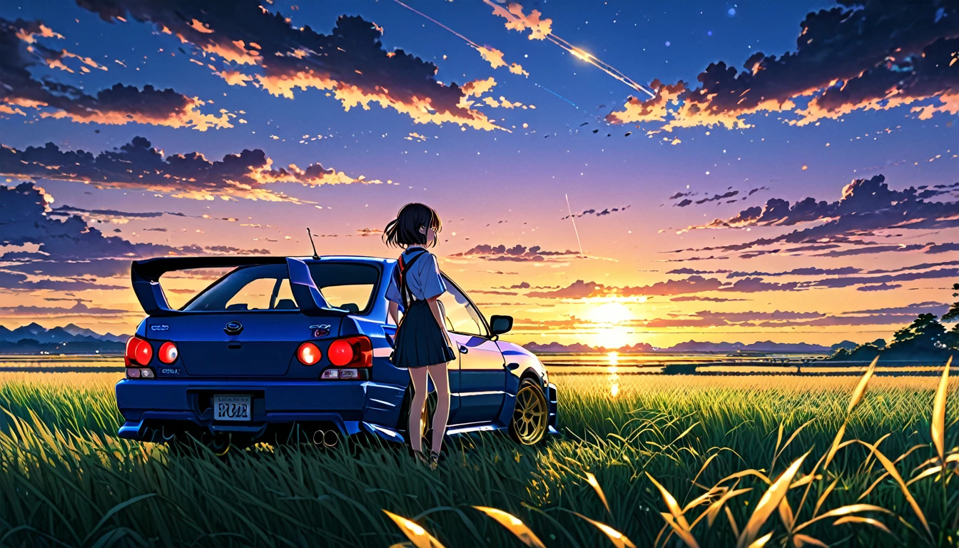 Subaru　GC8　Impreza　STI　S201　but、Anime scenery of a girl sitting in tall grass with a sunset in the background.Beautiful anime scene, Beautiful anime peace scenes, Makoto Shinkai Cyril Rolland, Beautiful anime scene, Awesome Wallpapers, Anime Art Wallpapers 8K, Anime Background, artistic Anime Background, anime wallpaper 4k, Anime Art 4K Wallpaper, Anime Wallpaper Art 4k,