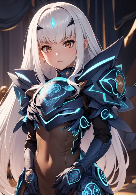 Melusina, Melusina, (Brown eyes:1.5), long hair, White hair, side locks, (small chest:1.2),
Armor BREAK, dress blindado, dress n...