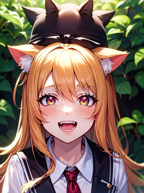 hair over shoulder, wavy hair, hair strand, shiny hair, blonde hair, eye reflection, glowing eyes, slit pupils, amber eyes, cat ...