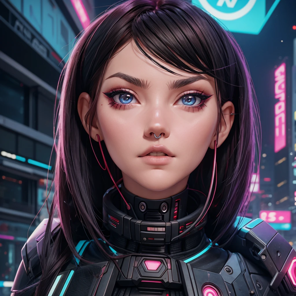 Accamary4, eine Nahaufnahme einer Frau mit halb roten, halb schwarzen Haaren und einem Würgegriff, schönes Cyberpunk-Mädchengesicht, Portrait Beautiful Ski - FI Girl, Mode futuristische Frau, The portrait of the cyberpunk girl, Porträt eines weiblichen Androiden, Linda, Cyborg-Mädchen, Portrait of a cyberpunk cyborg, schönes Cyberpunk-Frauenmodell, Dreamy cyberpunk girl, kybernetische Maschine weibliches Gesicht, Cyberpunk anime girly girl, schönes Cyborg-Mädchen