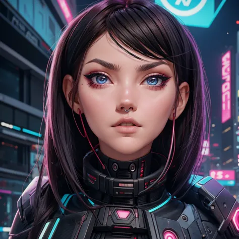 Accamary4, a closeup of a woman with half red half black hair and a choke, Beautiful cyberpunk girl face, Retrato Hermosa Ski - ...