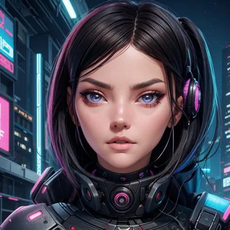 Accamary4, a closeup of a woman with half red half black hair and a choke, Beautiful cyberpunk girl face, Retrato Hermosa Ski - ...