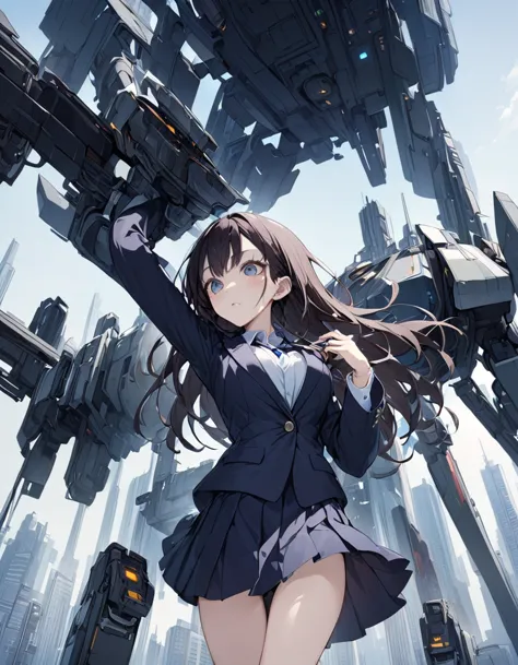 high school girl、Future City、blazer、skirt、cyborg、Missiles from the chest