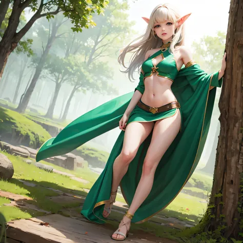 full body, elf girl, midriff