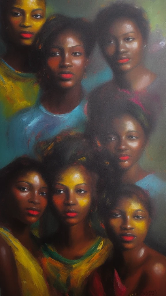 peinture abstraite surréaliste des 3 muses africaines, huile sur toile 