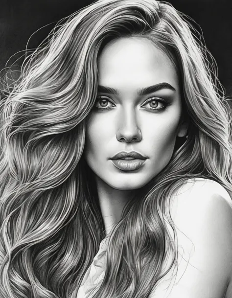 a drawing of a woman with long hair and earrings, detailed beauty portrait, detailed beautiful portrait, realistic digital drawi...