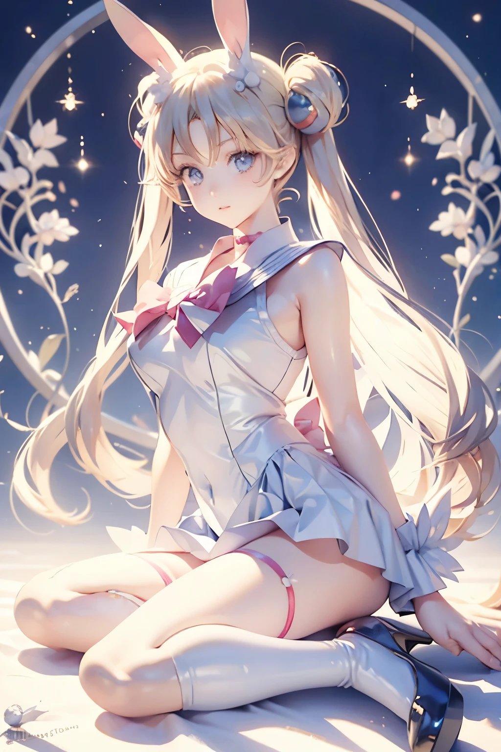 Tsukino Usagi, cabelo loiro, olhos azuis, orelhas de coelho, Fantasia de coelho, mulher, garota linda, arcos, salto, kemonomimi, cabelo longo, Roupa de coelhinha da Playboy, shoes two arcos, duas tranças, usagimimi，Cueca de renda branca