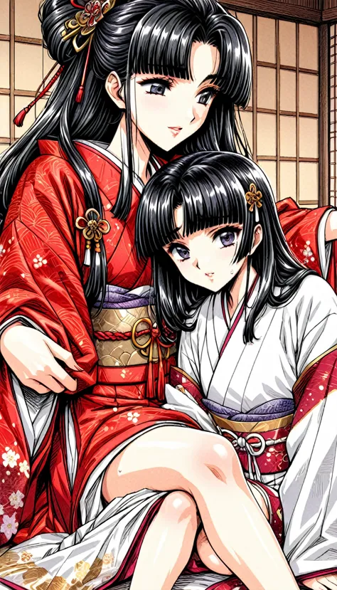 ((Highest quality)), ((masterpiece)), (detailed), （Perfect Face）、（The woman is a 12-year-old princess from the Sengoku period in...