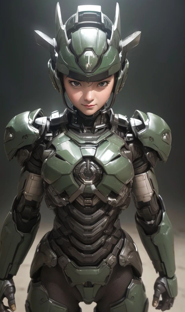 peau texturée, Super détaillé, Attention au détail, Haute qualité, 最Haute qualité, haute résolution, 1080P, disque dur, Beau,(machine de guerre),Beauサイボーグ女性,Fille Cyborg Mecha Vert Foncé,bataille,Fille au corps mécanique,、sourcils épais　filles du collège　Cheveux courts de garçon、Yeux marron moites、Visage en sueur、Expressions de joie　rougir　bouche ouverte, rire　rire très fort　Sourire mignon　Aux cheveux noirs　((De la vapeur sort de la tête)) (Vapeur sortant de tout le corps) pose cool　Brillant　la sueur vole