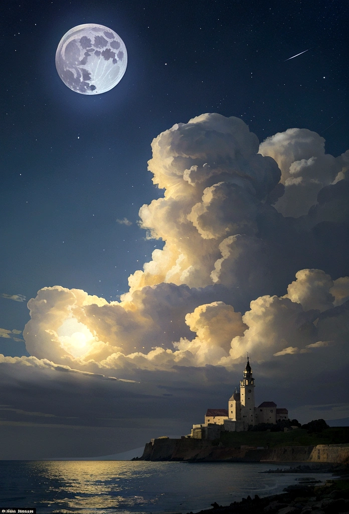 La luna y el cielo estrellado nocturno se fusionan con el mar..，Bonita descripción，Hermoso，deprimido，La zona púbica es transparente.，Magnífico sentido lleno de detalles.，elegante，Hermoso sky and clouds，profundo，azul oscuro，luz de las estrellas，la imagen es oscura，Eso&#39;Él&#39;Es realmente terrible，Impresionismo，Ultra transparente，estilo de fantasía，estilo de ciencia ficción，mucho，da vinci，alberto.Ciudad Cervecera，Guillermo.Tornero