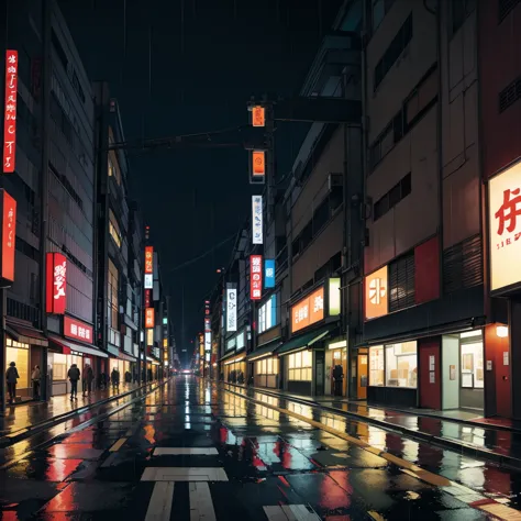 Background, tokyo street, empty, dark, rainy