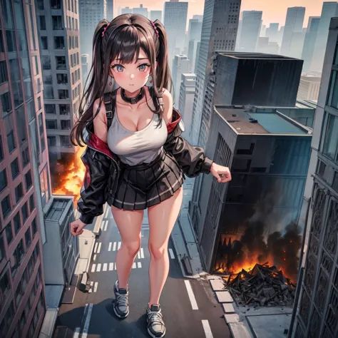 ((destroyed city)) ((burning)) ((fire)) ((explosion)) ((black smoke)) ((pile of rubble))
masterpiece unreal engine anime style d...