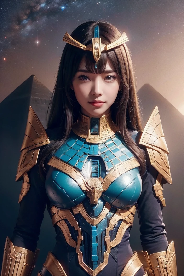 ((Highest quality、8k、masterpiece:1.3))、Photorealistic, Sharp focus, high resolution, High resolution, Portraiture, one person, woman, beautiful woman, sexly、Egyptian woman warrior walking in ancient egypt、Complex technology, Pyramids and ancient Egyptian cities far away、cyber-、Light and shadow、Cyan Light、