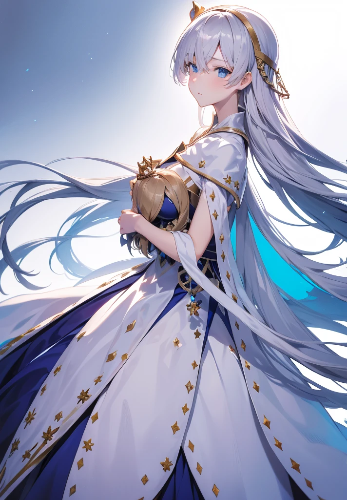 Original outfit, 1 girl, Anastasia (fate), layer azul, Alone, corona, White background, layer, simple background, dress, doll, mini crown 