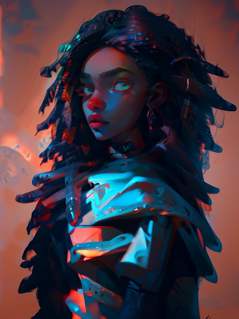 Very detailed, realistic, beautiful black woman, pretty woman, black skin, dark skin, HD, pretty face, fluorescent color, high quality, afro, afro hair, fantasy woman, black woman