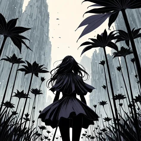 Giant black lily，Central Composition，Close-up，graphic novels illustration