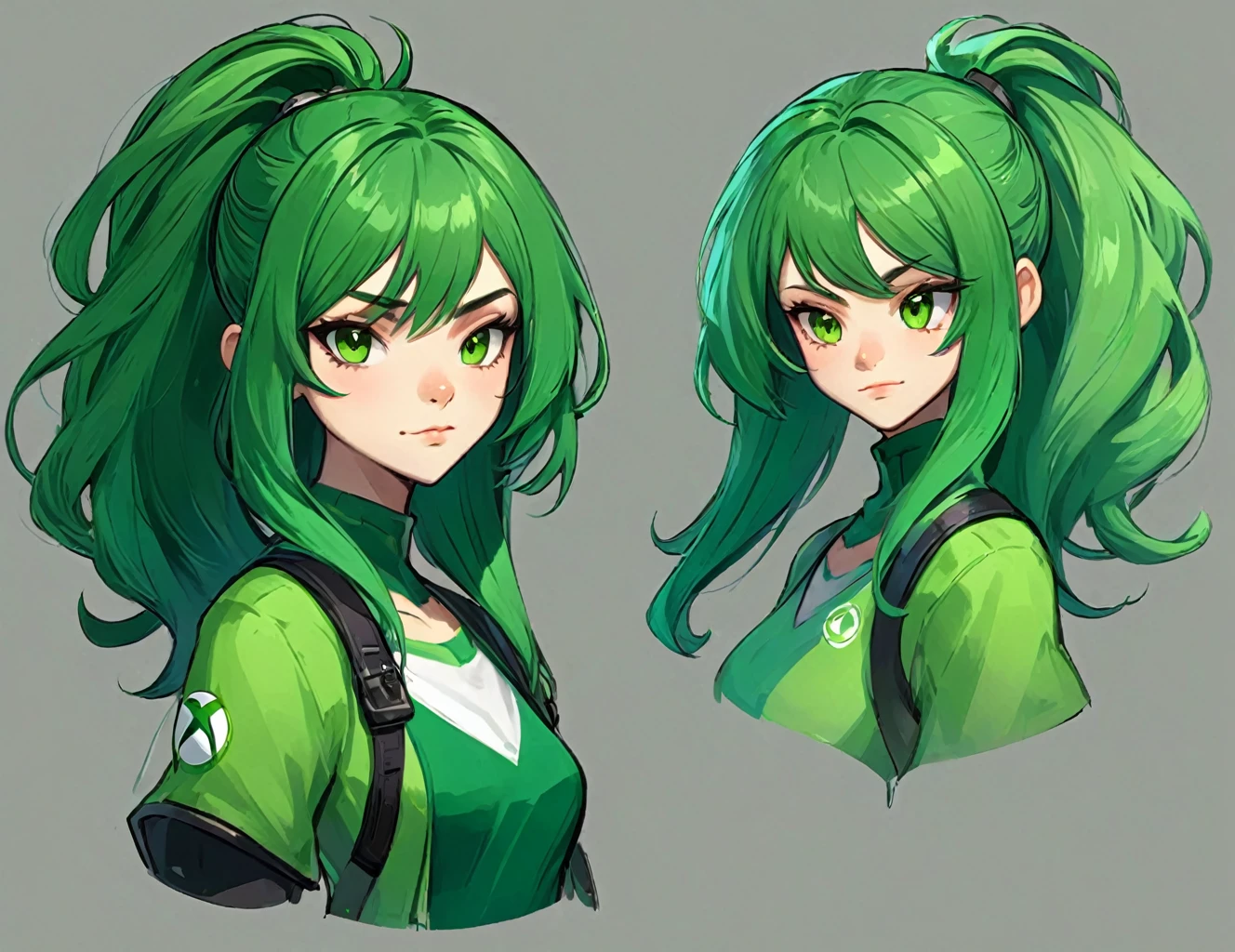 Collab character design xbox human hair green