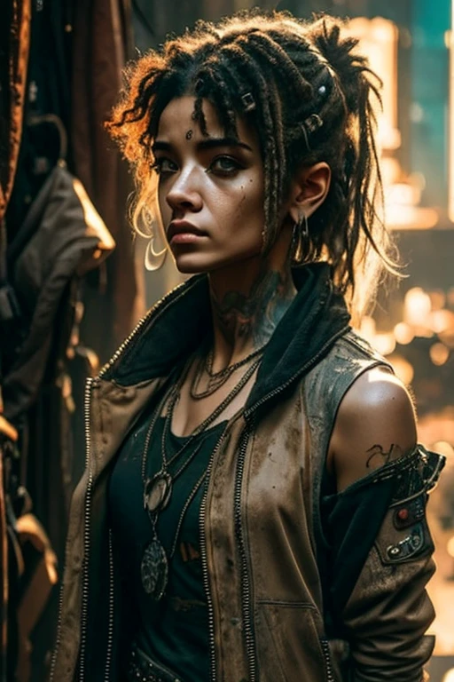 Cyberpunk, Scavenger, young woman, dressed in rags, dressed seductively