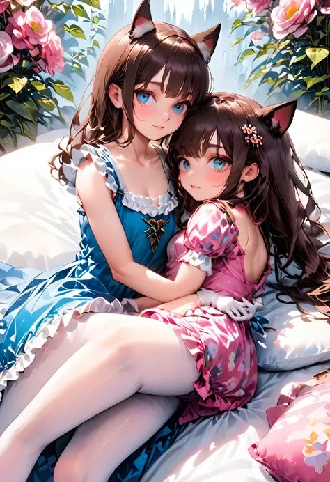 (style-princess) (1 man, 1 catgirl) (hetero, couple) (crossdressing, fully clothed) (brown hair, blue eyes) (portrait) (women's ...