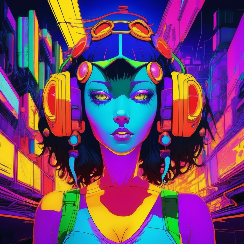 portrait | wide angle shot of eyes off to one side of frame, cyborg style woman, long long hair, looking off in distance ::8 style | daydreampunk with glowing skin and eyes, styled in headdress, beautiful, she is dripping in neon warm neon lights, very colorful yellow, red, violet, bioluminescent, glowing ::8 background | cyberpunki alley, vivid neon wonderland, particles, blue, green, purple ::7 parameters | rule of thirds, golden ratio, assymetric composition, hyper- maximalist, octane render, photorealism, cinematic realism, unreal engine, 8k