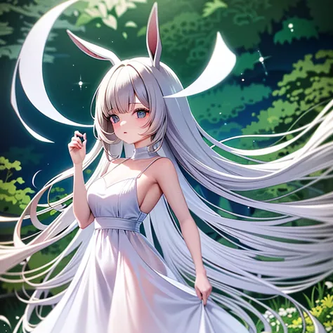 ​masterpiece: teen alice, in the middle of the forest wearing a long white dress, delicate and graceful, dancing, swirling aroun...