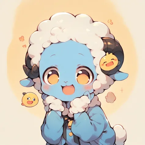 a whimsical blue sheep。emoji，anthropomorphic style，black strokes，solid background color，different emotions，multiple poss and exp...