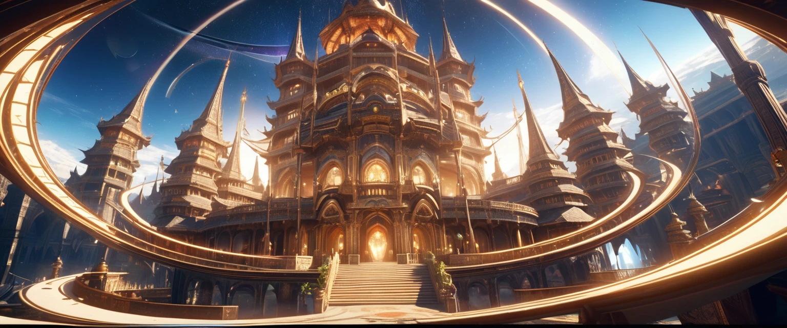 Scenes, Beautiful astrologer close up, Distorted Space, Astrology and fortune telling palace with brilliant background, Anime fantasy art.lens flare, Optical axis, Intricate details, High Detail, Volumetric Lighting, 4k Rendering, image, Surreal, Realistic textures, Dramatic Lighting, Unreal Engine