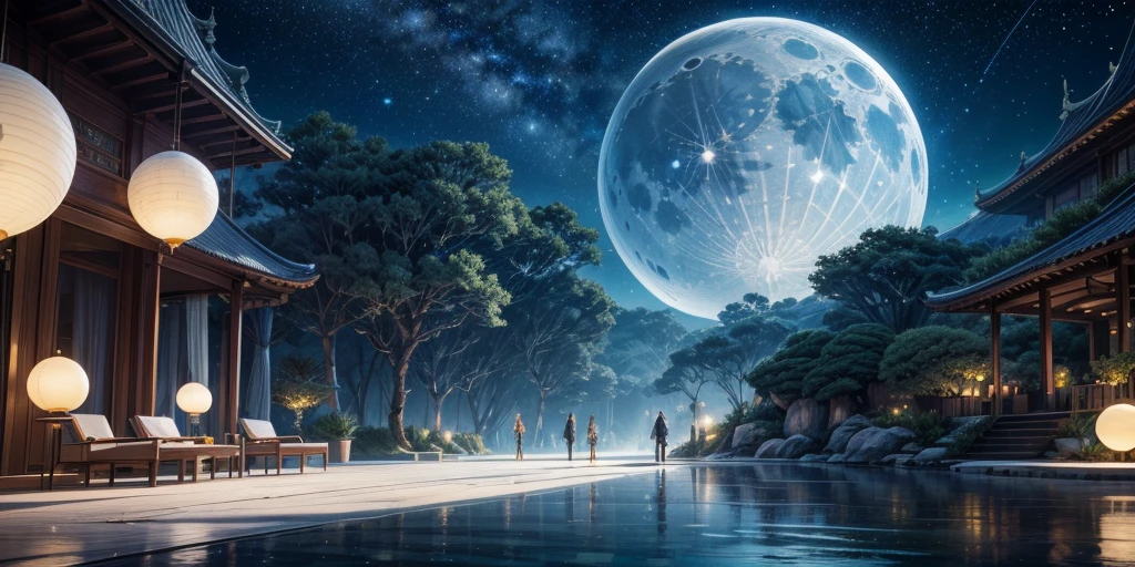 (best quality,4K,8K,high resolution,masterpiece:1.2),Extremely detailed,Practical,Outer Space,Alien Creatures,Alien Resort on the Moon,Clear sky,Huge transparent dome,Hovering spaceship,Long walkways lined with futuristic trees,Reflective surface,High-tech architecture,Water Garden,Complex buildings,There are multiple moons in the night sky,Illuminated by soft moonlight,Celestial Ornaments,Holographic Display,Cosmic music,Tourists wearing futuristic clothing,Sparkling Path,Exotic flora and fauna,Zero Gravity Zone,Milky Way Panorama,Galaxy Food,Interstellar Transport System,Colored light installation,Cosmic Cocktail,Alien language translation device,Relaxing spa treatments,Floating Hotel,Moonwalk Dance Floor,Lunar expedition,Twinkling Stars,Tidal force,Paradise,Mysterious lunar artifacts,Solar,Otherworldly sculptures,Peaceful atmosphere,Luxurious Lunar New Year ,Zero pollution environment,First-class beachfront,Exciting beach activities,Giant Moon Crystal,Lunar Rover Tour,Enchanting Moon Garden,Stunning lunar landscape,Interstellar communication equipment,Luminous Moonlight Resort.