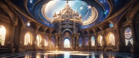 scenes, beautiful astrologer close up, distorted space, astrology and fortune telling palace with brilliant background, anime fa...