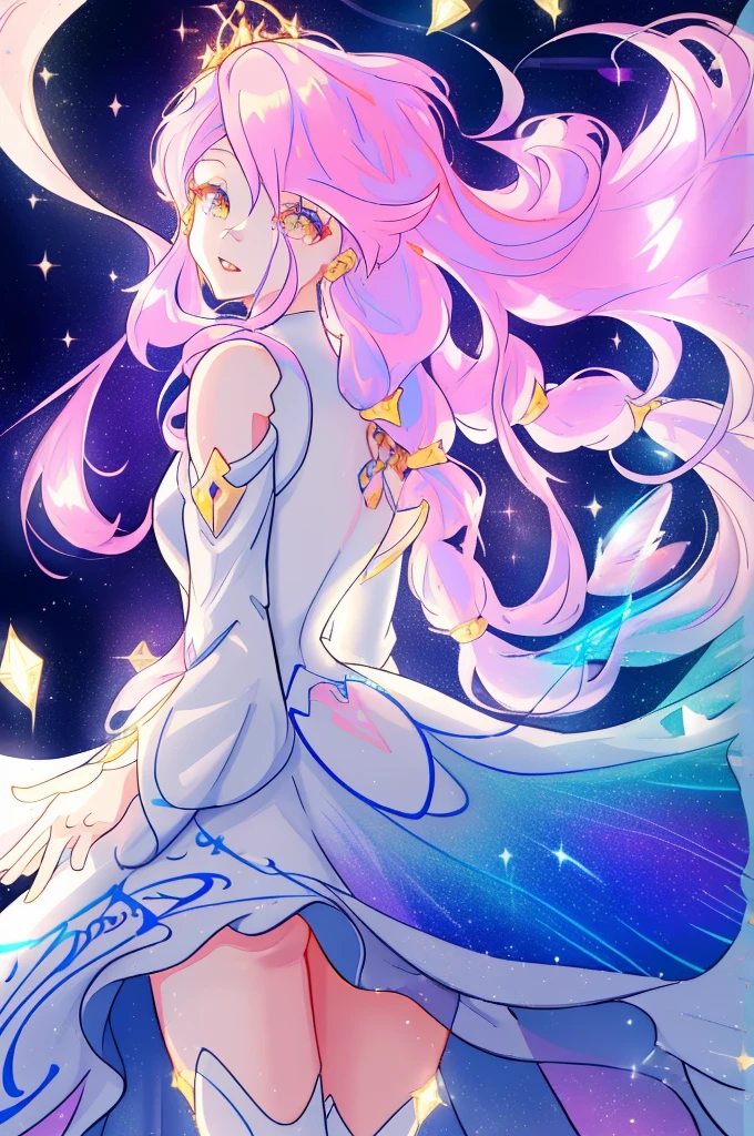 linda garota de anime em vestido de baile de princesa branco, cores pastel vibrantes, (colorida), mágico lights, cabelo longo dourado feito de luz líquida, espumante Lichtlinien, inspired por Glen Keane, inspired de Lois van Baarle, estilo de arte da Disney, de Lois van Baarle, aura brilhante ao seu redor, por Glen Keane, só uma piada, luzes brilhantes! desenho digital, fluindo, brilhante Haar, brilhante, fluindo hair, linda ilustração digital, Fantasias-Hintergrund, Fantástico, mágico, Fantasias, cara bonita, ((obra-prima, melhor qualidade)), detalhes intrincados, muito detalhado, foco aguçado, Resolução 8K, espumante, olhos detalhados, aquarela líquida