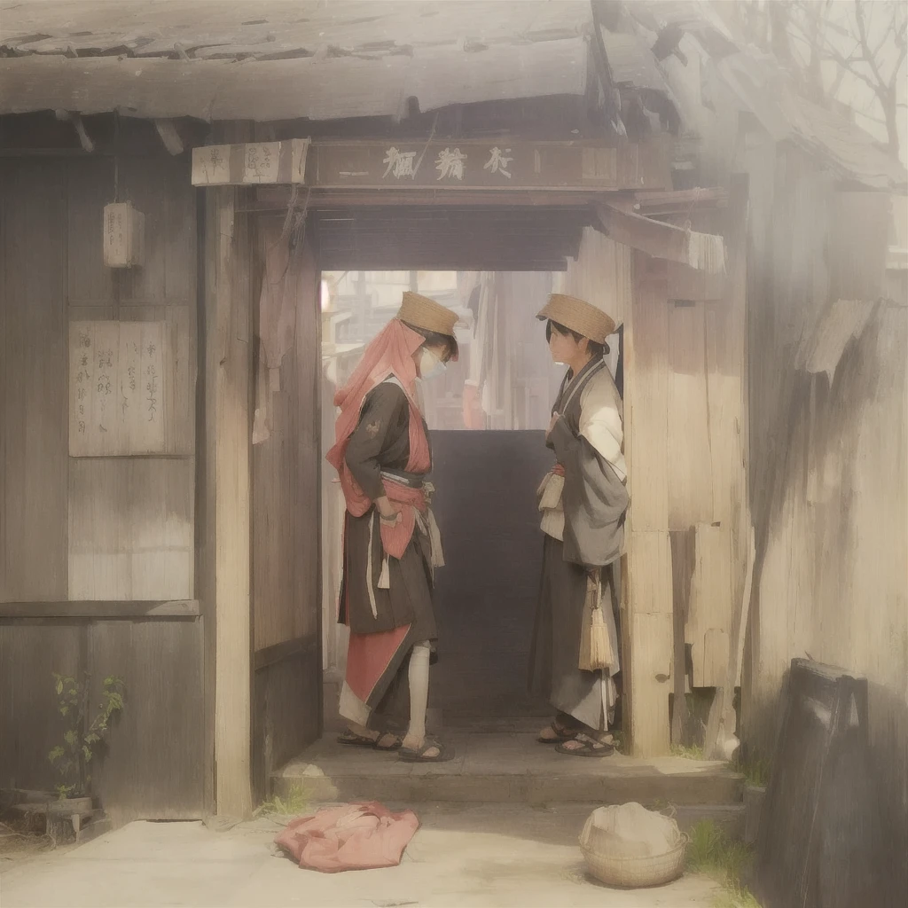 Deux personnes avec des parapluies debout à l&#39;extérieur d&#39;un bâtiment, par Shimo, Peint dans un artiste d&#39;anime&#39;l&#39;atelier, par Kamisaka Sekka, art zérochan, Créé par Anime Painter Studio, Singey, Xin Haicheng, guweiz sur pixiv artstation, guweiz et makoto shinkai, Belle illustration d&#39;œuvre d&#39;art 1. Paysages et paysages urbains au début de l&#39;ère Meiji après la restauration Meiji, Le Japon a connu une modernisation et une civilisation rapides. Par conséquent, de nombreux changements et réformes ont eu lieu. Ci-dessous une explication détaillée du paysage, apparition des pauvres, métiers, et paysages urbains du début de la période Meiji (1868 au début des années 1880).

2. L&#39;apparence des pauvres La vie des classes pauvres et inférieures reste dure. En particulier, dans les zones urbaines, les personnes migrant des zones rurales ou les artisans au chômage se sont rassemblés, intensifier la concurrence sur le marché du travail. Beaucoup d&#39;entre eux ont lutté contre la pauvreté, résidant souvent dans des bidonvilles ou autour des temples.

3. Occupations
Meiji early Japan witnessed a diversification of métiers. L&#39;agriculture et l&#39;artisanat traditionnels ont été accompagnés par l&#39;essor de l&#39;industrie et du commerce modernes.. Particularly dans les zones urbaines, travailleurs d&#39;usine, commis de magasin, et les transporteurs ont augmenté, donnant naissance à de nouveaux métiers. cependant, many in these métiers endured harsh working conditions.

4. Influence de la civilisation et des Lumières pendant l&#39;ère Meiji, Les influences culturelles occidentales se propagent rapidement. Changements de vêtements, habitudes alimentaires, et la prolifération de l&#39;architecture de style occidental a avancé, especially dans les zones urbaines. inversement, ce développement constituait une menace pour la culture et les modes de vie traditionnels, entraînant des bouleversements sociétaux et des défis d’adaptation.

5. Changement social et influence des politiques Tout en promouvant les politiques de modernisation, le gouvernement s&#39;est également attaqué à la pauvreté et aux problèmes sociaux. La législation sur la protection du travail et les activités caritatives pour aider les pauvres a été mise en œuvre. Néanmoins, les conditions de vie des pauvres ne s’améliorent guère.

Le début de la période Meiji a marqué une transformation rapide au Japon, avec des paysages sociaux complexes impliquant des défis auxquels sont confrontés les pauvres et les