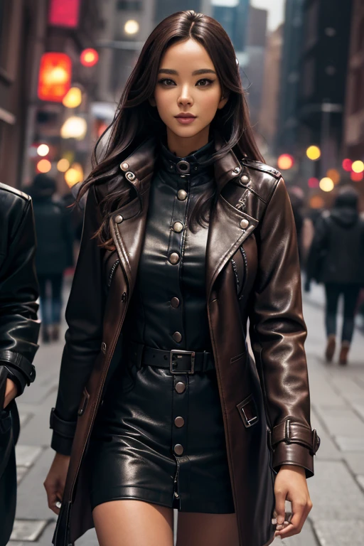 In the long, up to half,  leather coat with buttons