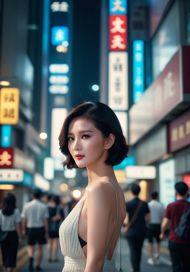 very detailed 피부의 movie 사진,beautiful,hong kong city scenery,whole body,, 35mm photo, movie, bokeh, professional, 4K, very detailed